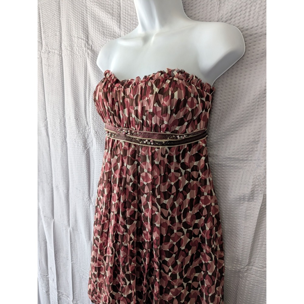 BCBGMAXAZRIA Brown Pink Geometric Beaded Empire Waist Strapless Dress 6